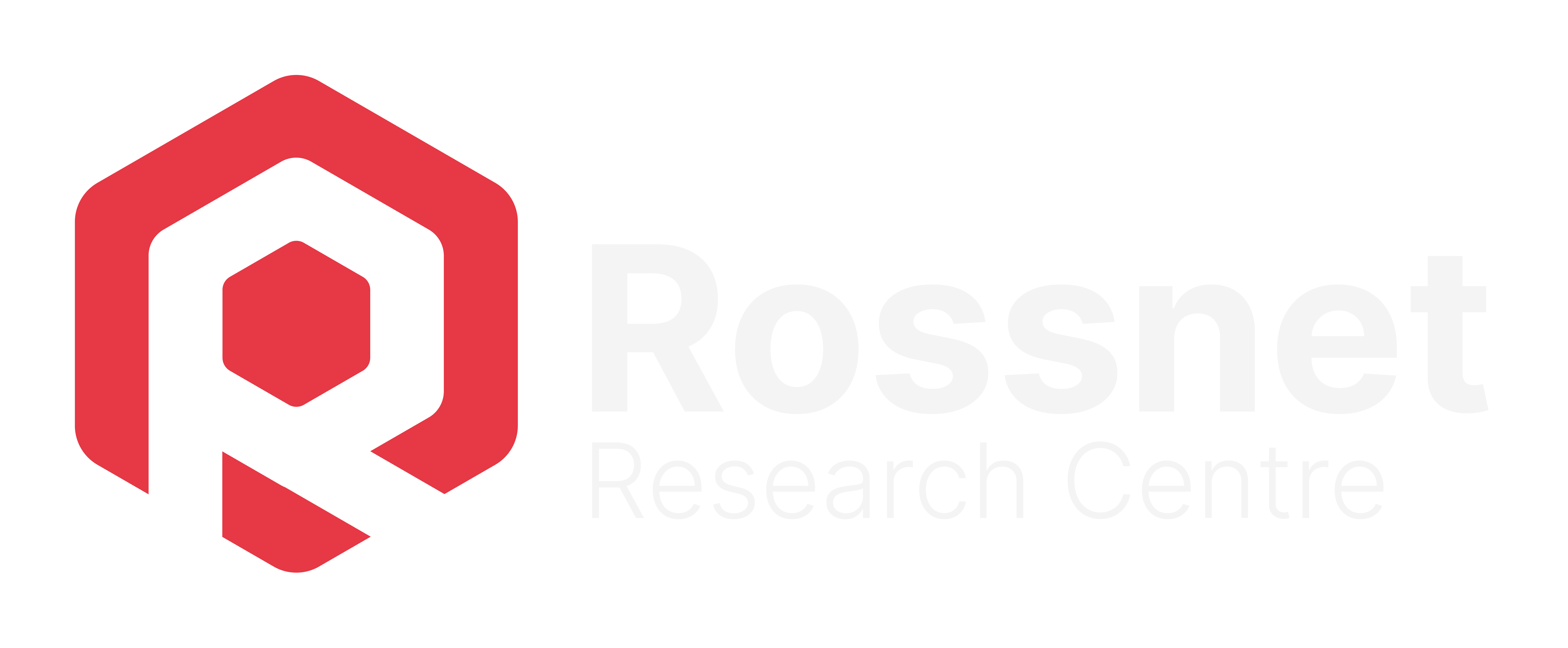 Red Hexagon with white 'R' inside to represent 'Rossnet', followed by the text 'Rossnet Research Centre'.